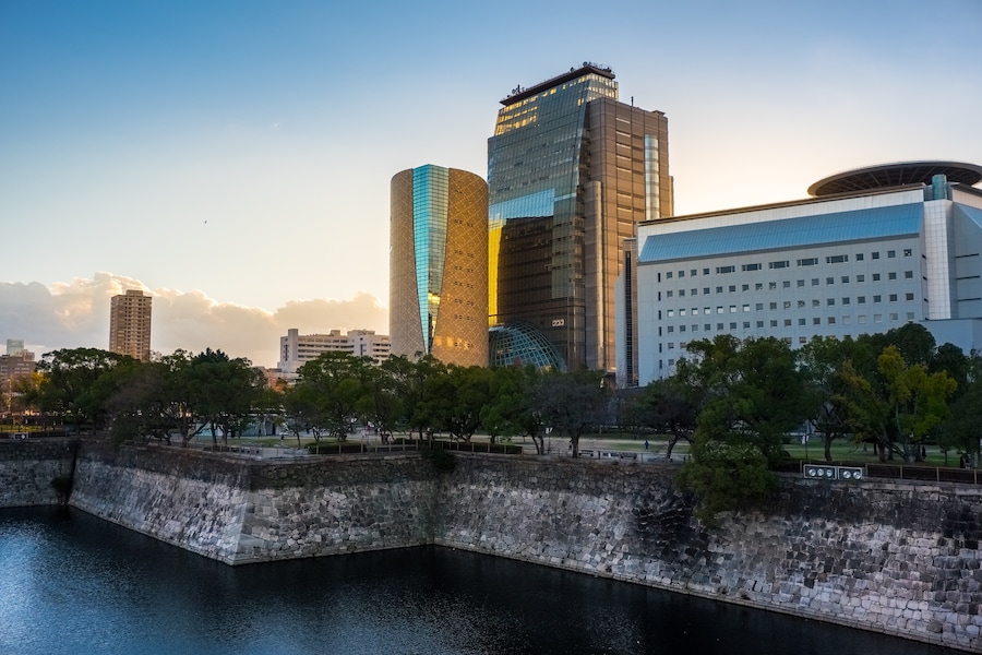 Osaka Museum of History with modern architecture and scenic surroundings in Osaka, Japan.