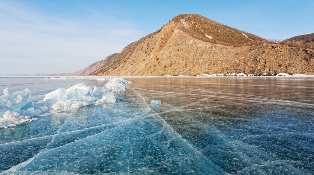 Ski lift by Baikal lake