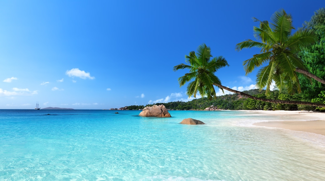 Strand van Anse Lazio, Praslin Island, Baie Sainte Anne, Seychellen