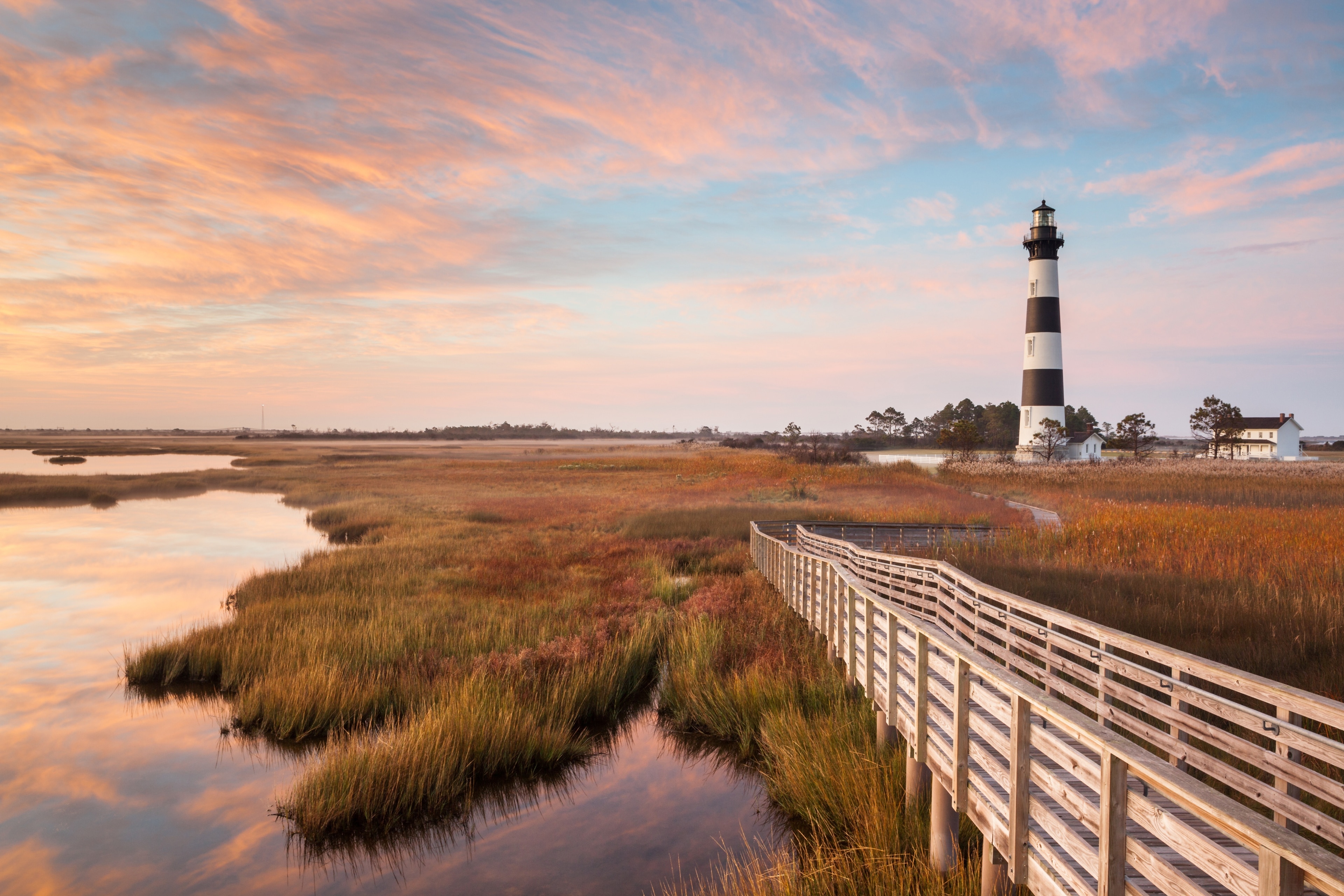 sunset with lighthouse in north carolina