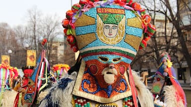 The annual Surva Festival of Masquerade Games or Kukeri festival in Pernik, Bulgaria. The participants wear masks with the faces of beasts and birds; and heavy copper bells around their waists and perform rituals to dispel the evil spirits which might otherwise bring ill fortune to a community. #Festival