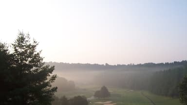 An early morning tee off at the Olde Mill course, just off the Blue Ridge Parkway near Meadows of Dan, Va.