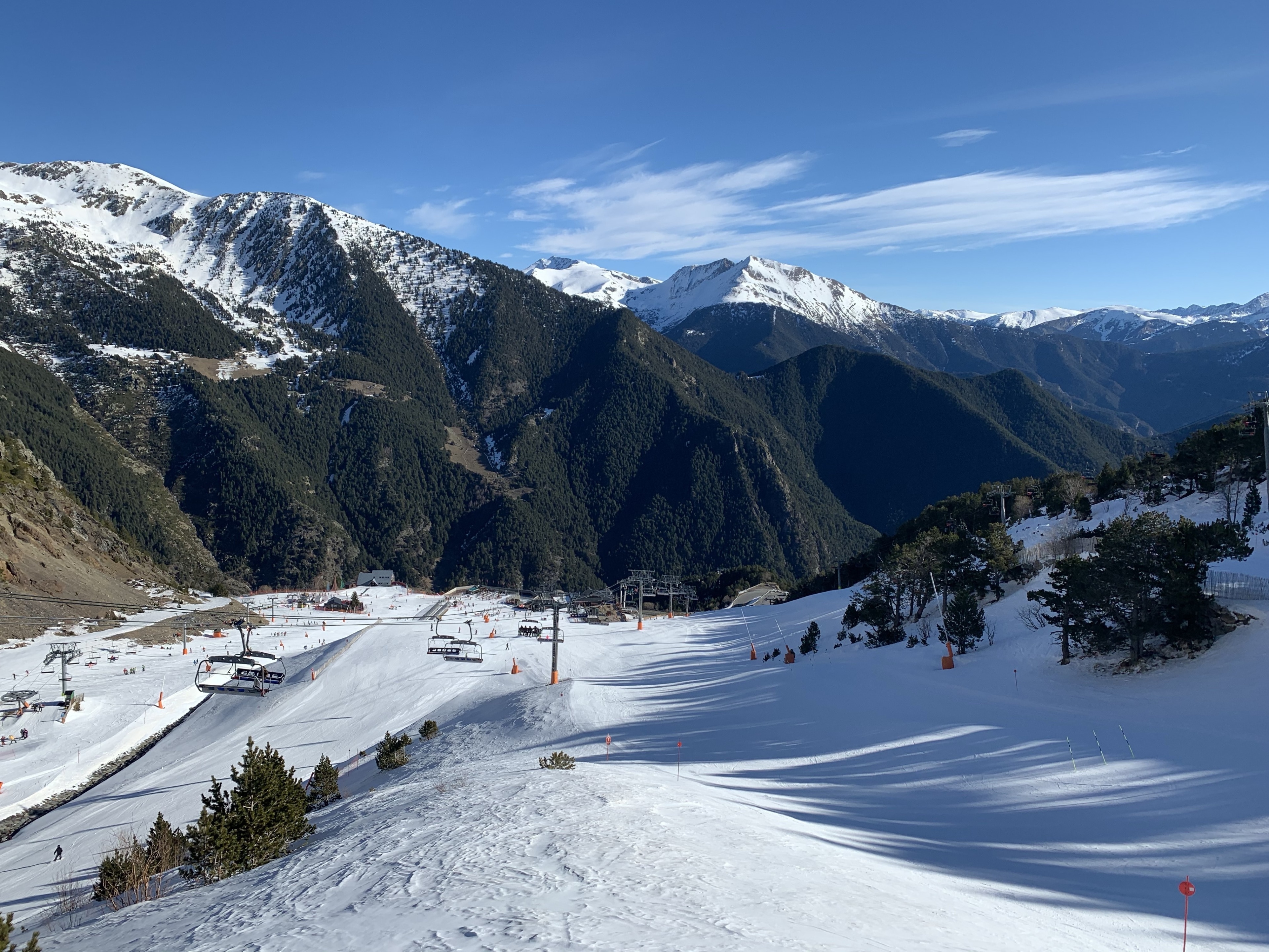 Amazing view from Obelix. Around halfway down the blue run at Arinsal