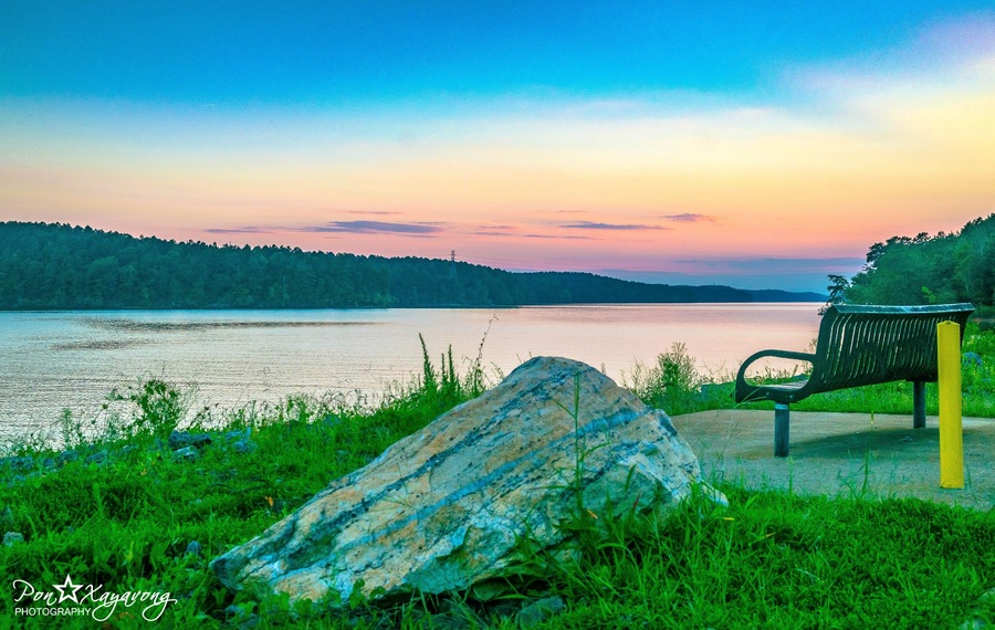 Beautiful view of Rhodhiss Lake from the boat ramp. Good place to fish and hike or chill and watch the sunset.