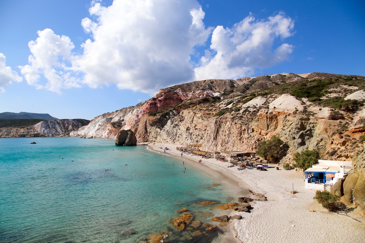 Firiplaka Beach was one of our favorites on the island of Milos. The imposing (and colorful!) volcanic rock blew us away. As much as I loved the views out over the water, I couldn't help but turn around to admire the beautiful red and white cliffs behind us. We only wished that we had discovered this beach earlier in our visit to Milos! #beach