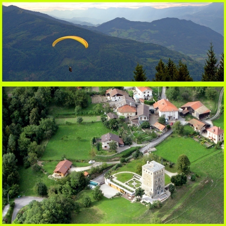This was taken while paragliding in Allevard. The drop zone was just down from The Tower where friends were letting us stay so we had to fly right over the place! The La Tour du Treuil (The Tower of the Trellis) dates back to the year 1170, when it was in the hands of two brothers, Feliks and Marc Croy-Chanel, heirs to the Hungarian throne. Since then ownership has changed at the whim of the political and economic status of the region.

In early 2001 it under-went an extensive two million dollar restoration project by its new owners who transformed it into the perfect harmony between the past and the present.

My family and I are extremely gratefully to the Turo family for the generous opportunity to spend part of our summer here and the fabulous memories we will always cherish. 