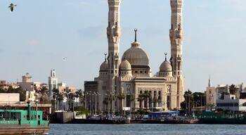 In "#PortSaid" #Egypt. Along the #Suez canal. Some beautiful architecture. And you got to love these long thin minarets. 