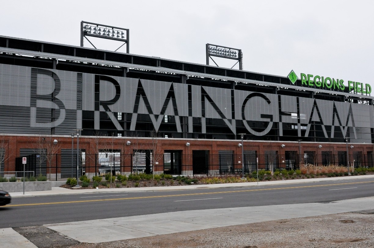 Regions Field - A Minor league baseball park in the Southside community of Birmingham. 

Regions bank is the only Fortune 500 company based in Birmingham. 

BTW... Across the street is the Good People Brewery...  another must do when in the HAM !

#birmingham