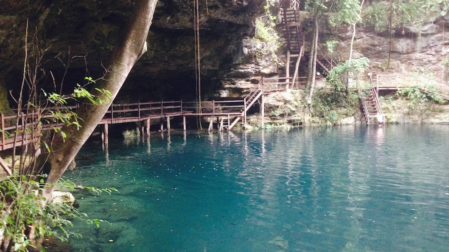 Beautiful deep cenote adjacent to Ek Balam Mayan site.