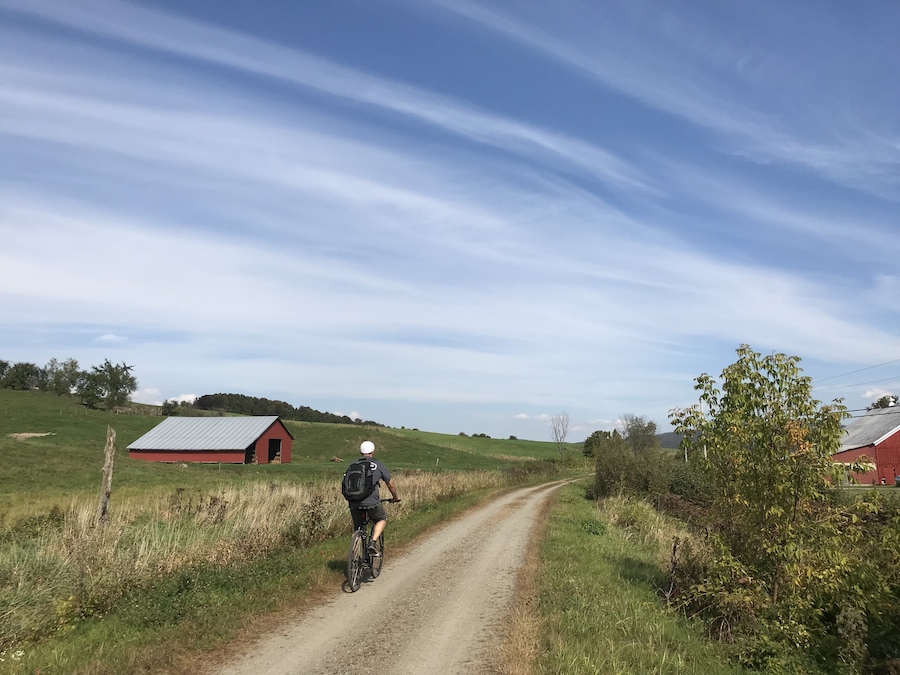 Bike riding along the Missisquoi Valley Rail Trail in Vermont.