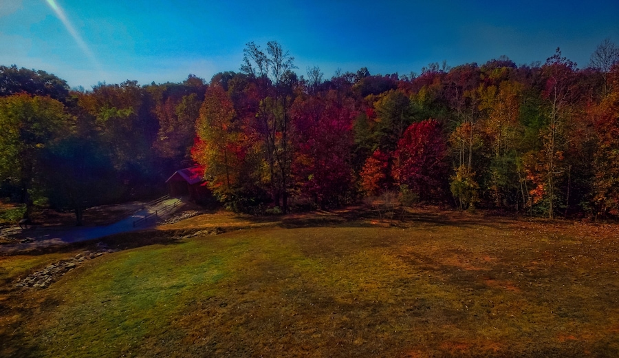Aerial of Campbell's covered bridge