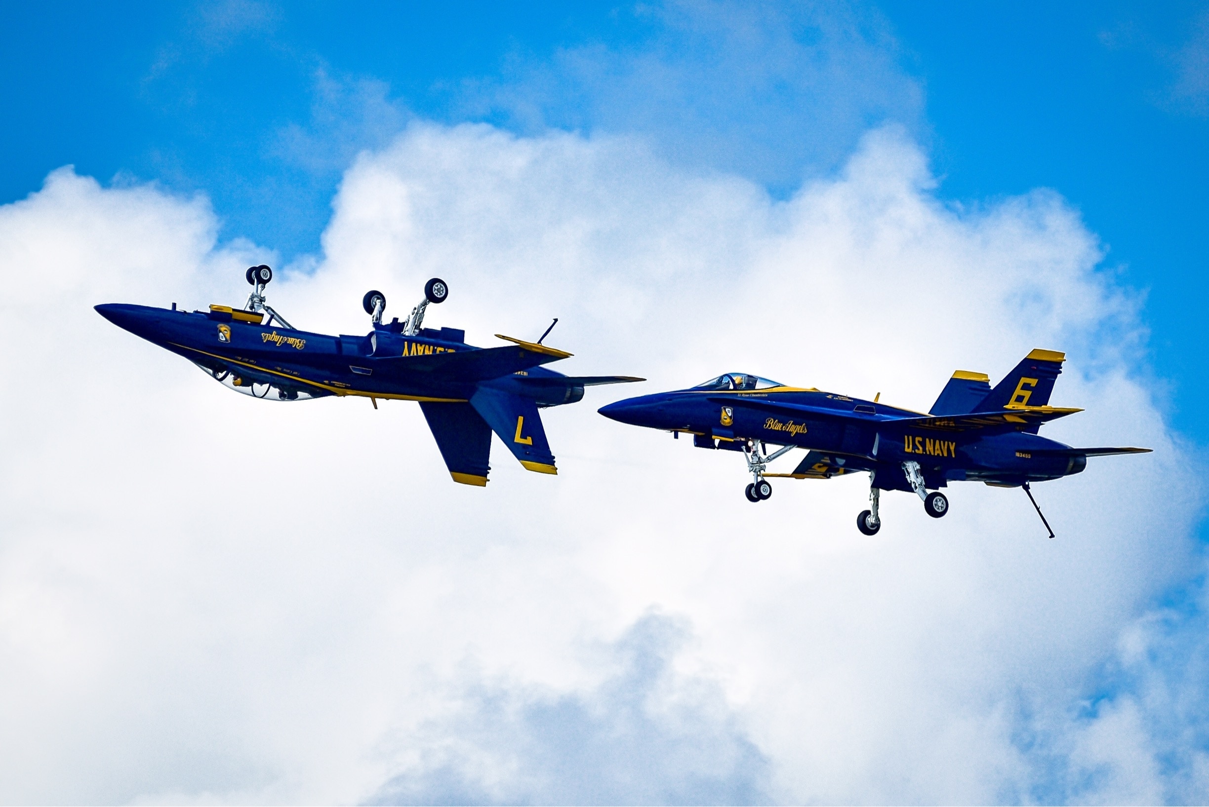 The Blue Angels performing some crazy low speed maneuvers. 