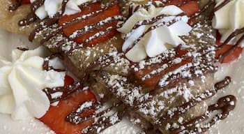 Great spot for coffee or crepes! Here is their Nutella and strawberry crepe