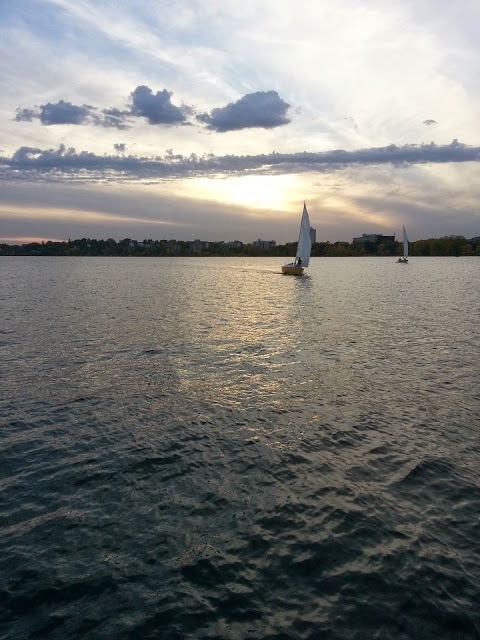 A peaceful evening on the shores of lake calhoun.