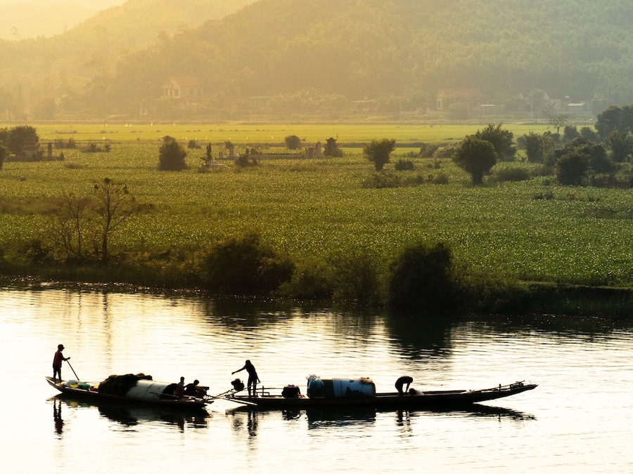 Morning shot taken from a moving train traveling north from south in Vietnam