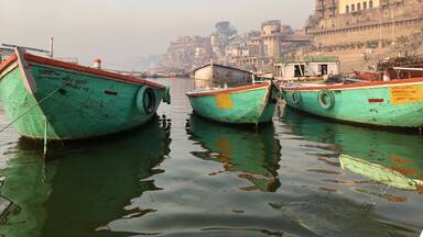 Boats waiting to ride the Ganga