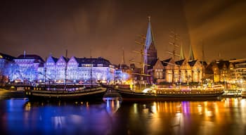 Looking across the river at the old wharf Christmas market.