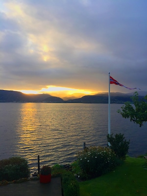 Morning view from a cabin on the island Ombo in Rogaland, Norway.
One can just sit and breath in the view. If you are lucky you can spot Porpoises ( even Orcas has ventured passed chasing Herring)