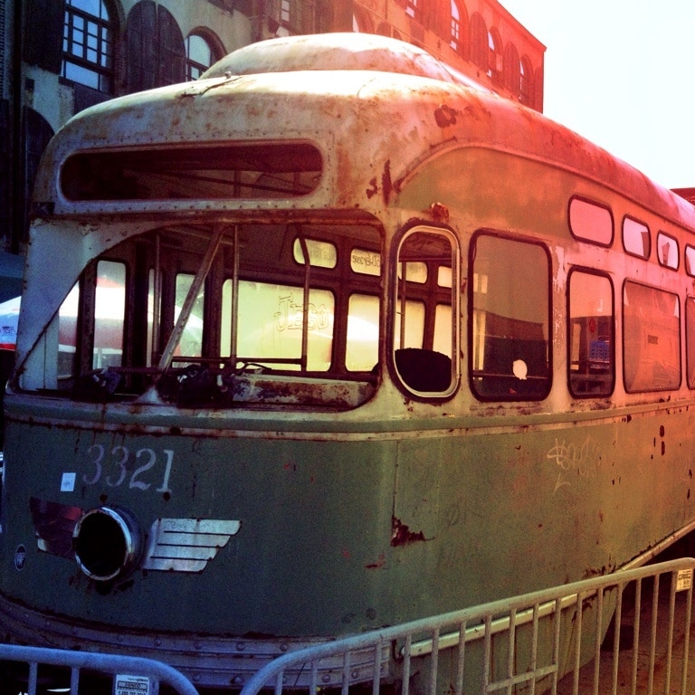 Abandoned trolley cars near Waterfront Museum in Red Hook. Great bike ride stop along the river. Coffee shop and bakery too. 