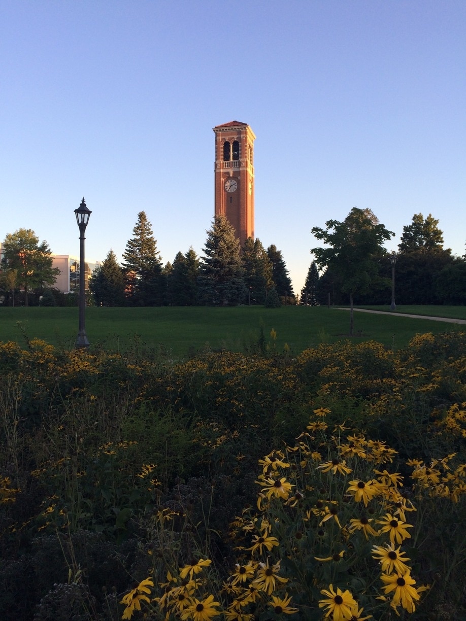 The Campanile at the center of the University of Northern Iowa.