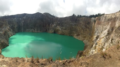 These crater lakes change colors - sometimes one is white, sometimes it's pink