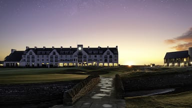 Early morning on the 18th at Carnoustie Golf Course. This is my home town and in the next few weeks it will host the Alfred Dunhill Links Championship so the greens are pristine and the stands are being erected. A nice walk early in the morning when no one else is around.