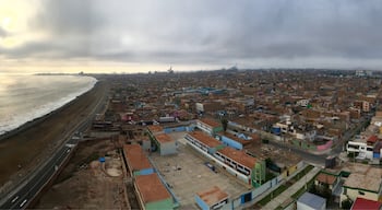 Amazing view from our Airbnb of the Callao district of Lima, Peru. This area is unfortunately impacted by Peru’s multitude of tremors and earthquakes but there is still promise for rebuilding of infrastructure. I think fondly of the colorful buildings and the kindness of the locals we encountered. 
#Lima
#Peru
#UrbanJungle
