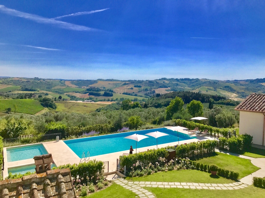 View of the infinity pool and rolling Tuscan hills from room 8 at the most amazing villa in Tuscany!! I can’t recommend this place highly enough.
