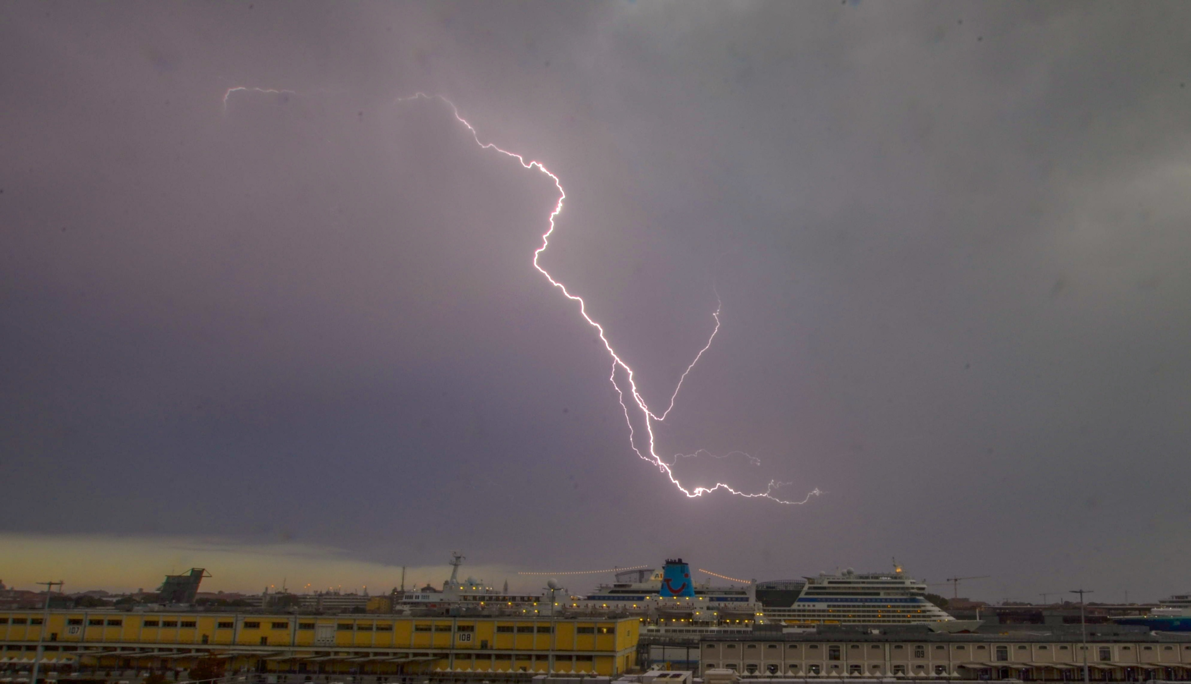Lightning over Venice cruise port.