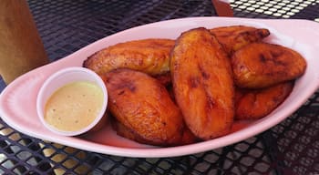 Maduros or fried sweet plantains with a spicy mojito sauce for dipping from El Arepazo in Gahanna.

#delicious