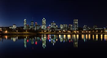 Beautiful view on Montreal Skyline from Lachine Canal.
