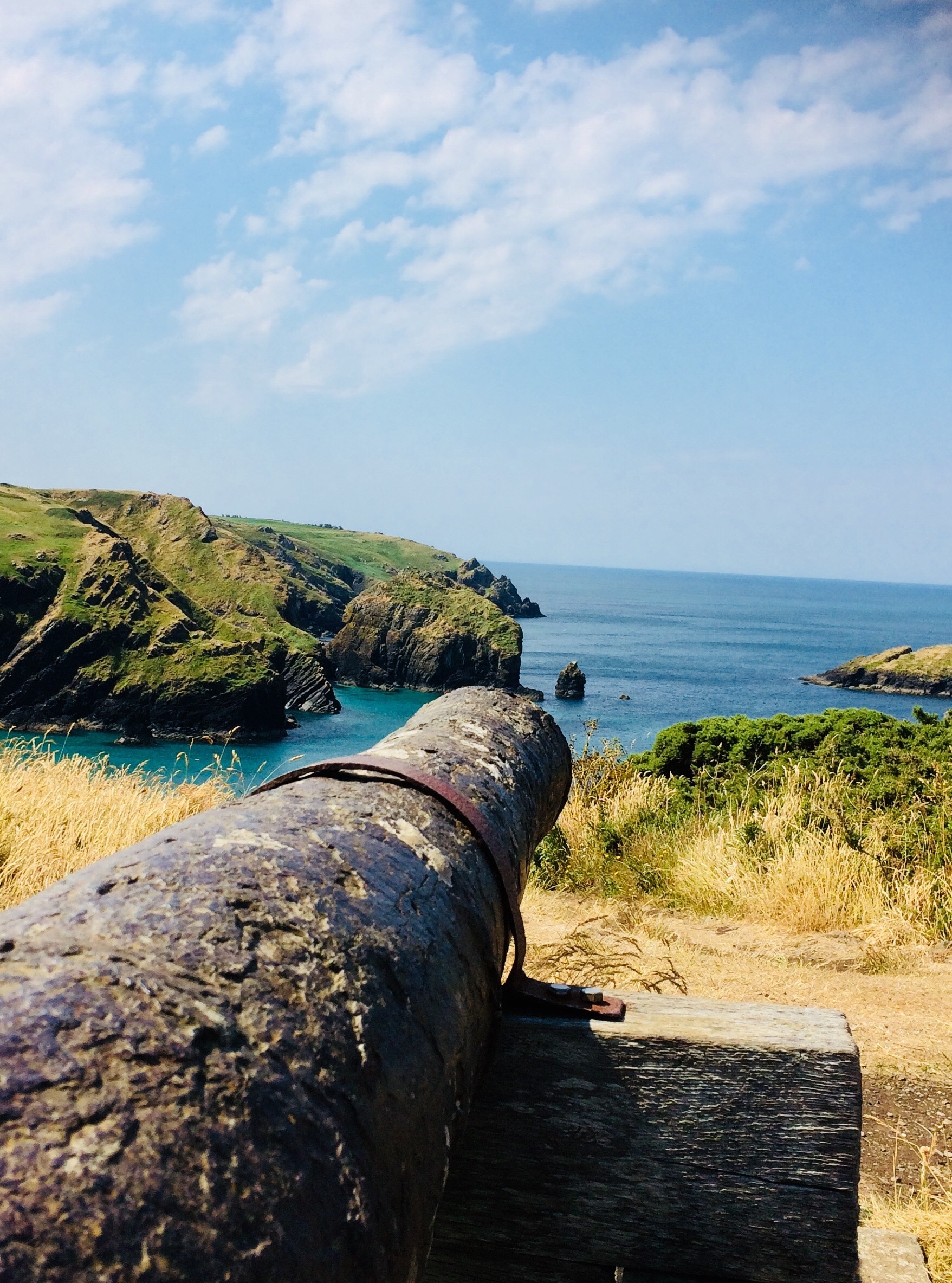 This real beauty of a cannon , still sits proud    Guarding our shores over the Cornish seas.