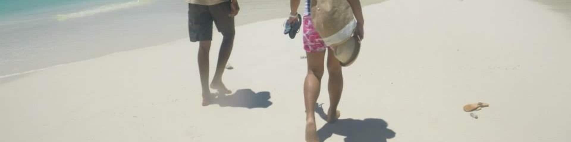 With our guide headin' to the island. The sandbar alone will make you want to visit Moyenne. Pristine white sand, few people and there's a hiking trail around the small island with tortoise encounter at the start.