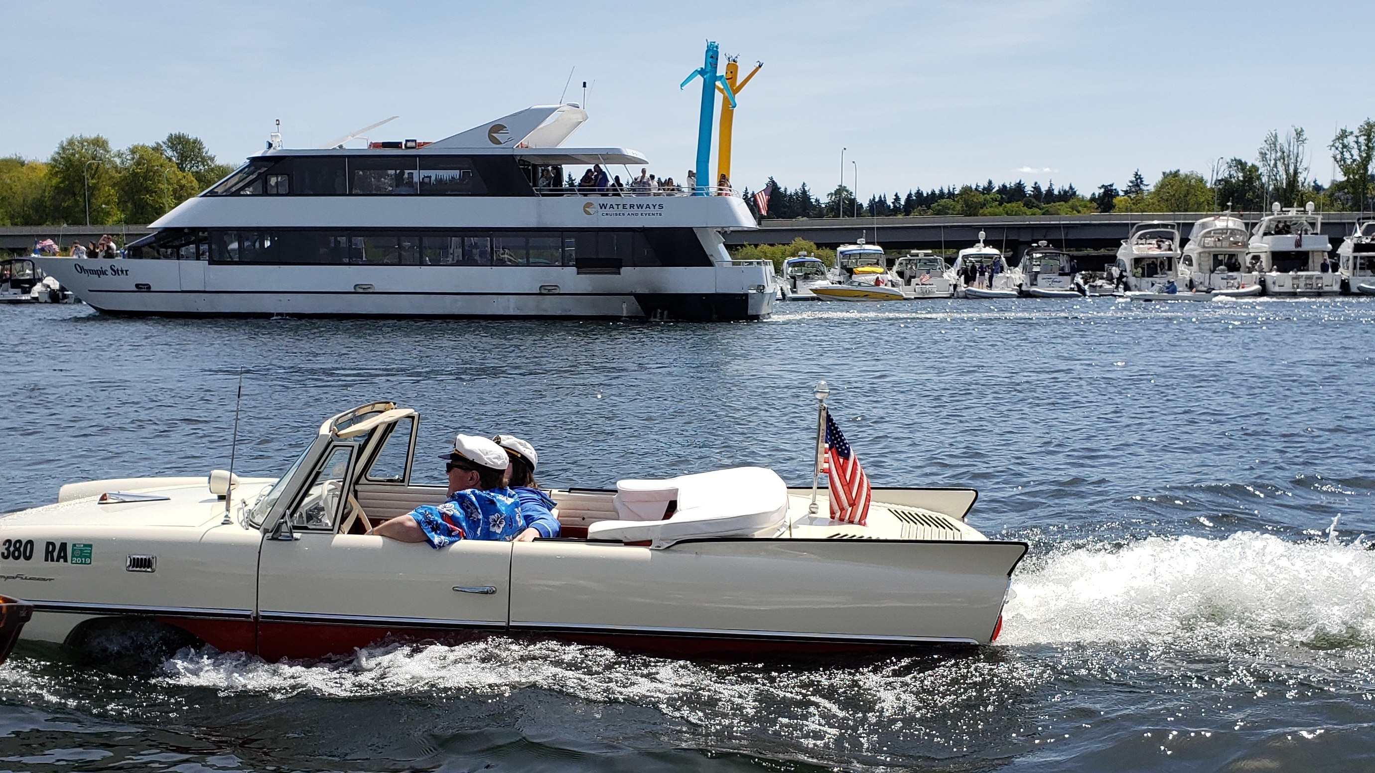 Amphibious car on Lake Washington during opening day of Seattle boating season. #LifeAtExpedia