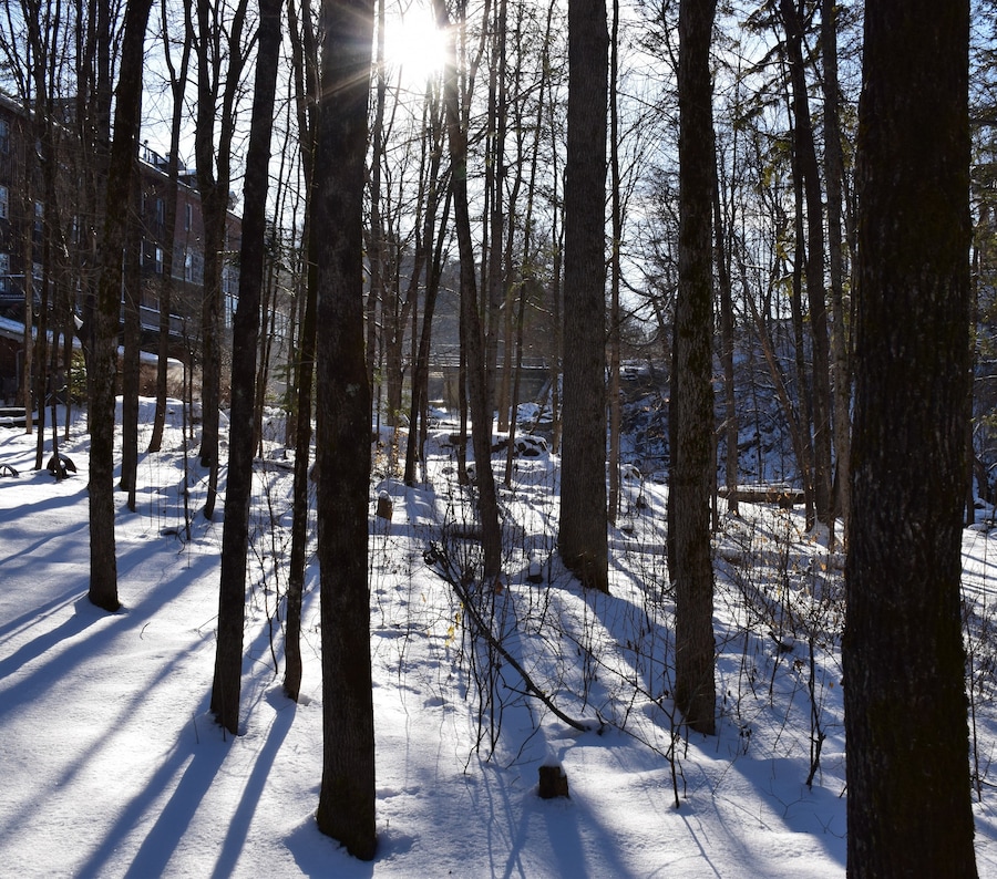 The long shadows of the winter solstice at the beautiful Wakefield Inn near the Gatineau Park in Quebec., Canada. #snow