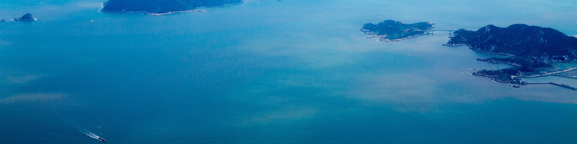 Isles in the sea in Zhoushan archipelago,shot from the plane window.