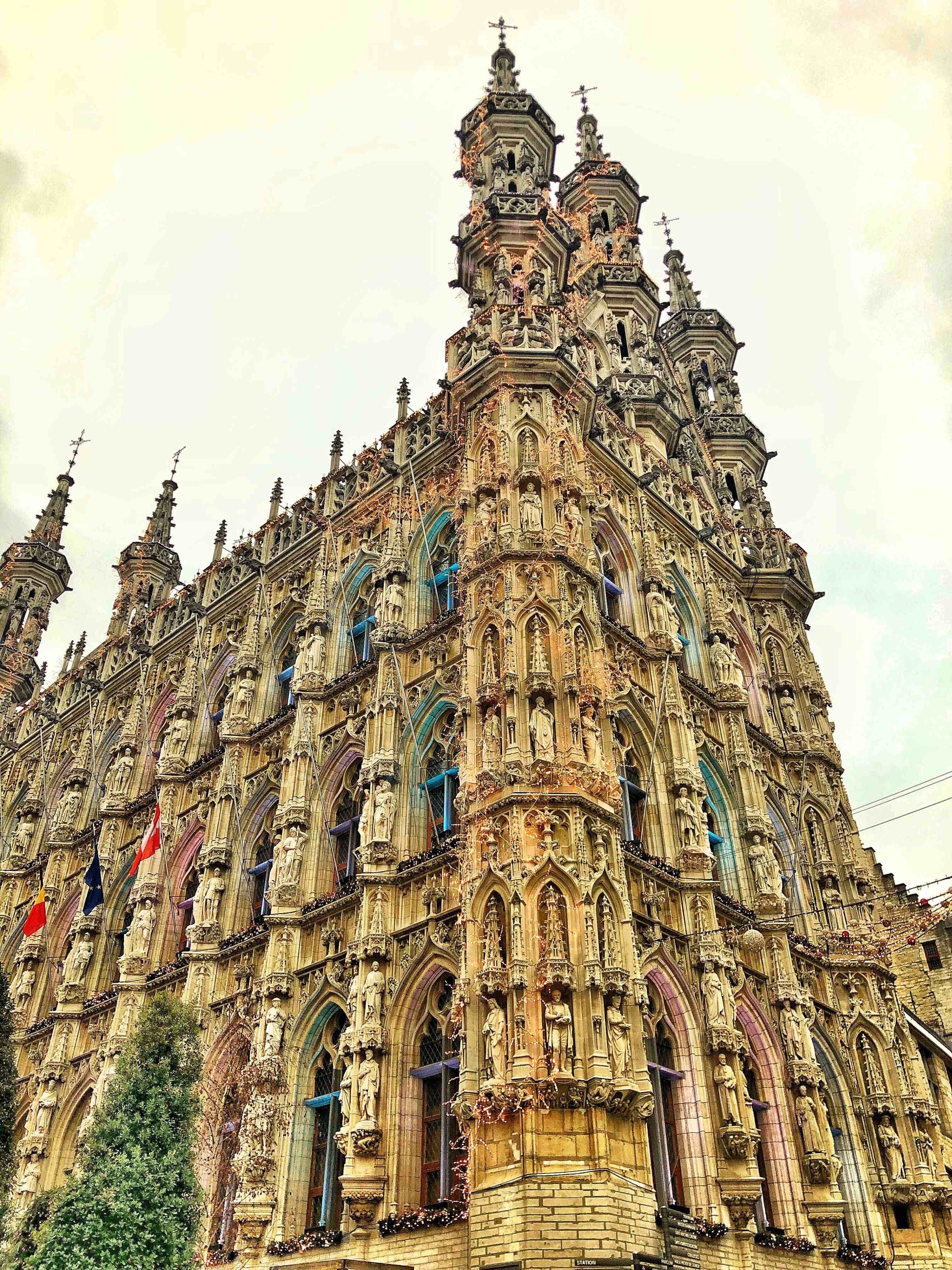 The ornate and beautiful town hall in Leuven, Belgium.