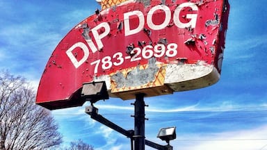 From the website:
http://www.dipdogs.net

The Dipdog originated in 1957 by Lester Brown, In 1963 interstate 1-81 came thru and a lot of the businesses on Hwy 11 left or got left behind. I think the reason the Dip Dog thrived  was that the DipDogs were unique and something different that people could enjoy at a low cost.. Then it was purchased in 1966 by Grant S. Hall Sr. and he owned the DipDog til 1979. The family ran the business. Grant and his wife Olivene and children all worked there.  It was a lot of hard work but we also have a lot of good memories that will last a lifetime.  Then Grant Jr and Pam  purchased the dipdog in 1979 and our children Crystal and Justin also have worked at the Dipdog with us and now we have other family members growing up in the business as well. There have been 50th wedding anniversaries celebrated at the Dipdog along with engagements, and Teenagers going to the prom .  We also have had Aerosmith come by and eat with us. We have been listed in the Southern Living Magazine.  We have also been in books with the best service.  And since 2004-2006 we have been voted 
Best Overall Restaurant
Best Service
Best Hamburger
Best Hotdogs
Best Fries
Best Chili
Best Ice Cream
 For all the things we have been voted for and for all the years and the memories  we want to say THANK YOU TO OUR CUSTOMERS.
 