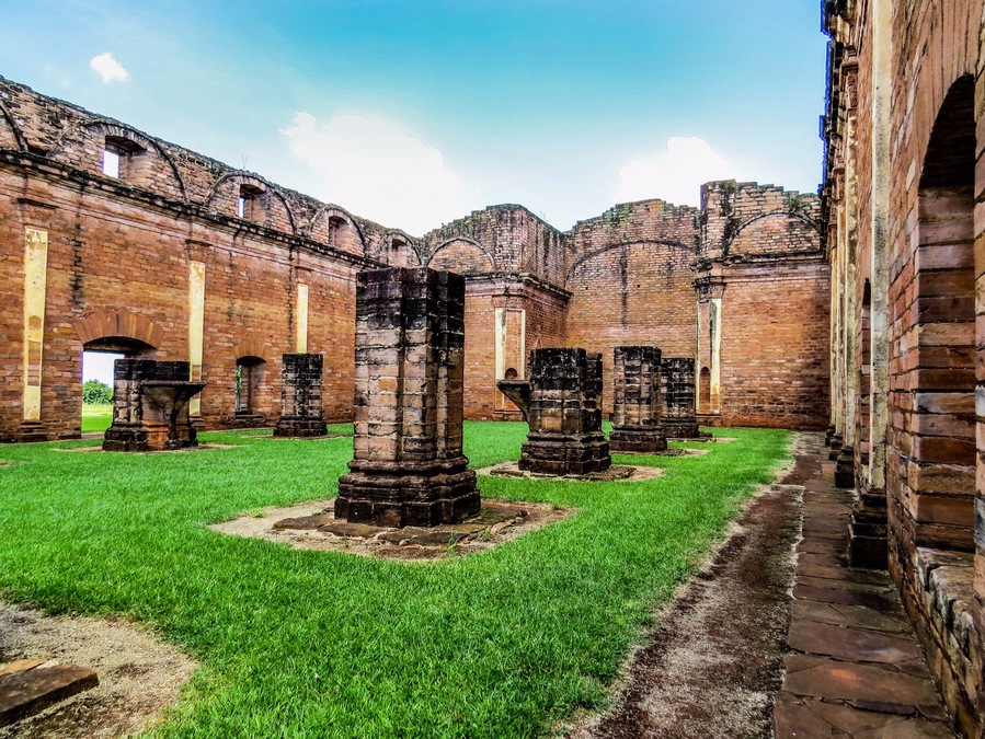 Jesuit Mission of Jesus de Tavarangue in Paraguay. This religious mission is still preserved and were founded by the Jesuit missioners during the colonization of South America in the 17th century. These religious missions were created in 1609 and developed for 150 years.
