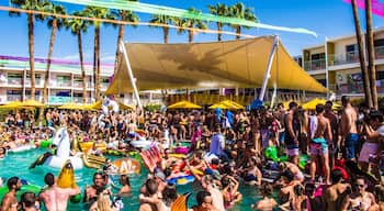 The Saguaro Palm Springs is home to the SplashHouse Pool and Music Festival in Palm Springs California.  
Source: http://www.partytrail.com/splash-house-music-festival/