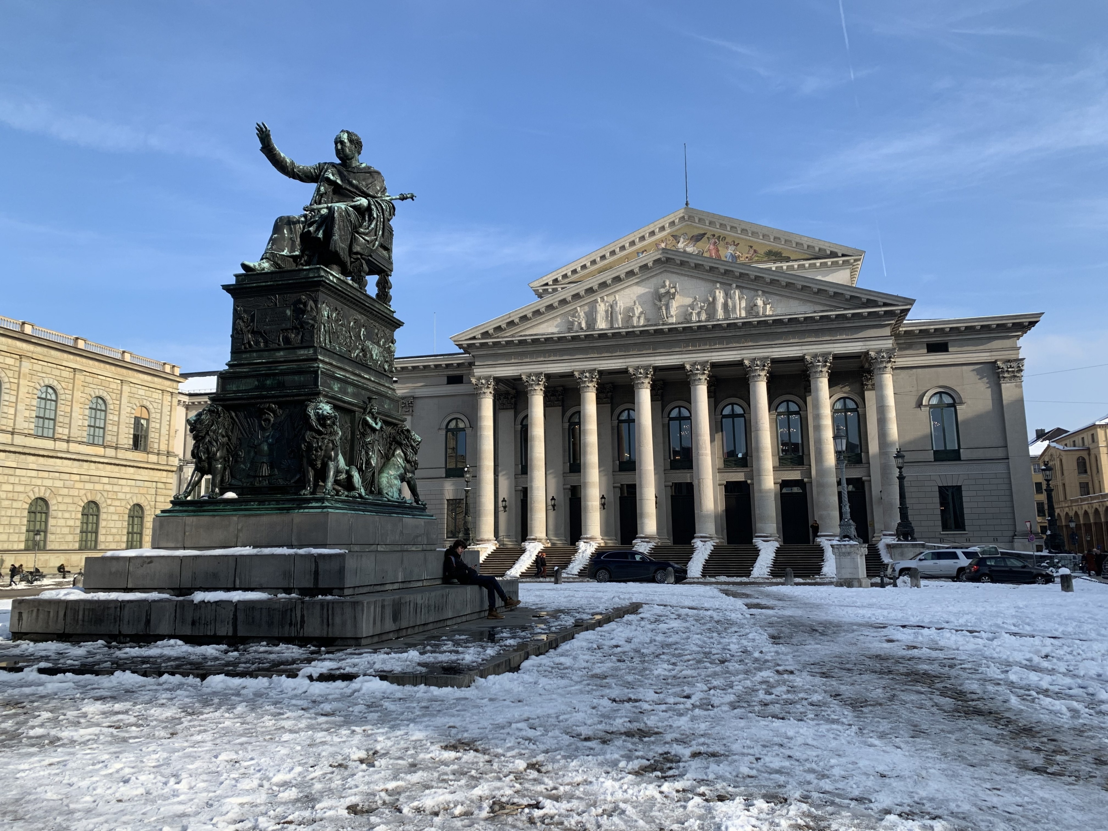 Max Joseph Platz.
The statue of king Maximillian I, behind the statue is the National Theatre Munich.