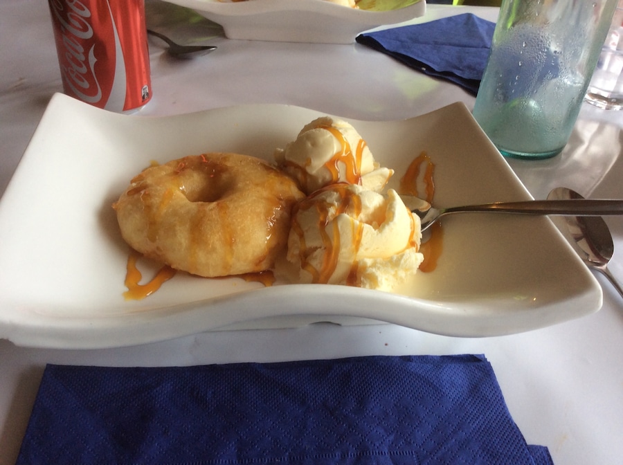 Pineapple fritters and vanilla ice cream