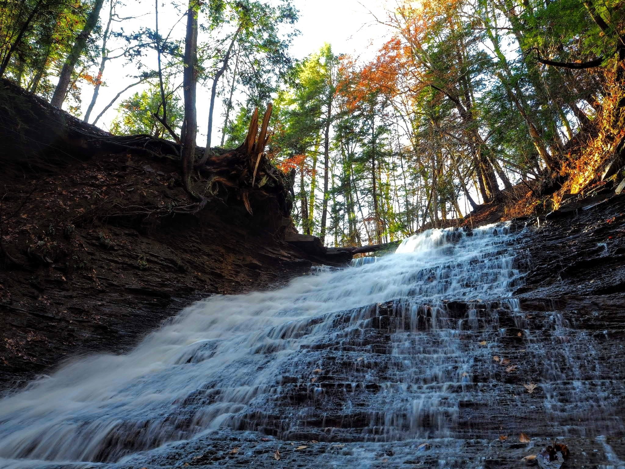 Keep on hiking past Blue Hen Falls, zig zag the creek a few times and you'll arrive at Buttermilk Falls.