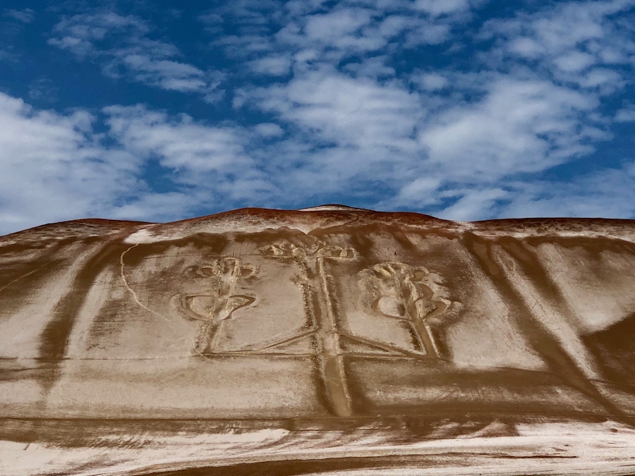The Candelabra lines outside of Pisco, Peru. These lines are a bit different from the Nazca Lines, but still Inka in nature. You can only see these as you travel along the shore of the Pacific Ocean.