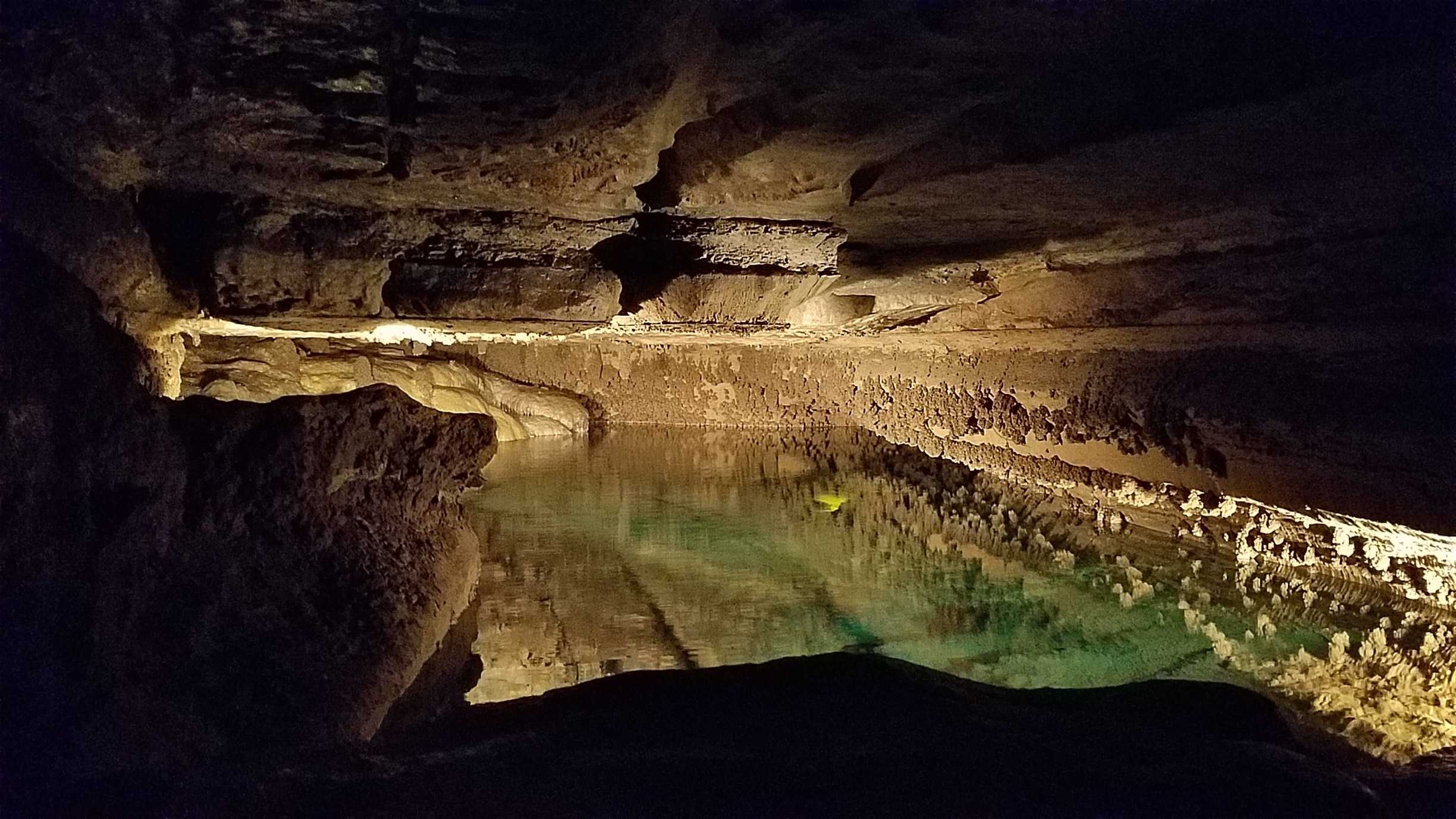 Guided tours are offered at Mystery Cave where we came upon this little body of water down in the cave. It was very cool!! The water was so clear and beautiful!! #InStone 