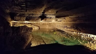 Guided tours are offered at Mystery Cave where we came upon this little body of water down in the cave. It was very cool!! The water was so clear and beautiful!! #InStone 