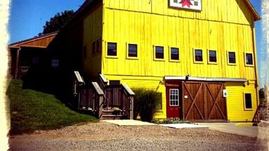 The Yellow Butterfly Winery has a huge, bright yellow (appropriate) barn for tasting and dining.  Beautiful scenery and good wine.