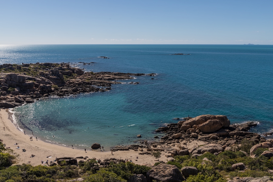 Horseshoe Bay is Bowen's most iconic beach and a favourite for locals and visitors alike. The beach is framed by two granite outcrops which provide a haven for a wonderful range of fish and coral just a short swim from the beach. There is also a little resort next to the car park. This is taken from Rotary Outlook which is about 10 min walk from the carpark.