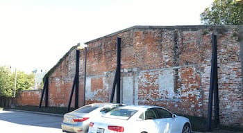 Back wall of Houston's Restaurant. It's held up by angle iron.......it's over 150 years old. 