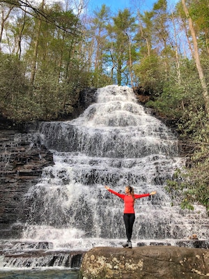 Benton Falls, located in Reliance, Tennessee are beyond words! The sun reflects off of these falls and creates beautiful little rainbows! It’s a short hike to get down to the falls. If you have a dog, its a dog friendly site! Watch your step if it’s wet! You will slip! This #Adventure was worth the trip and this great shot captures the beauty of this place!